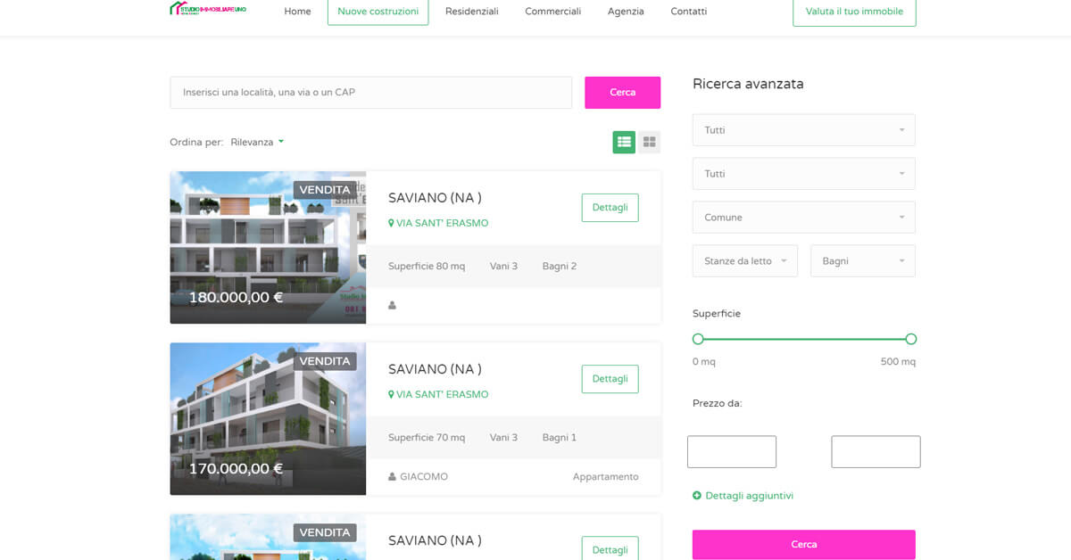 Lista immobili sul sito per agenzie immobiliari