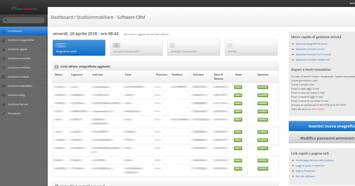 Dashboard di gestione software agenzie immobiliari