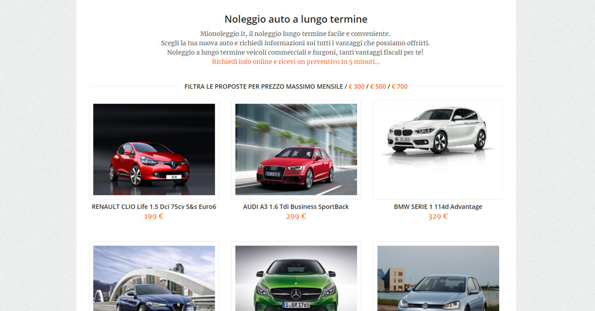 Sito web di noleggio auto a lungo termine