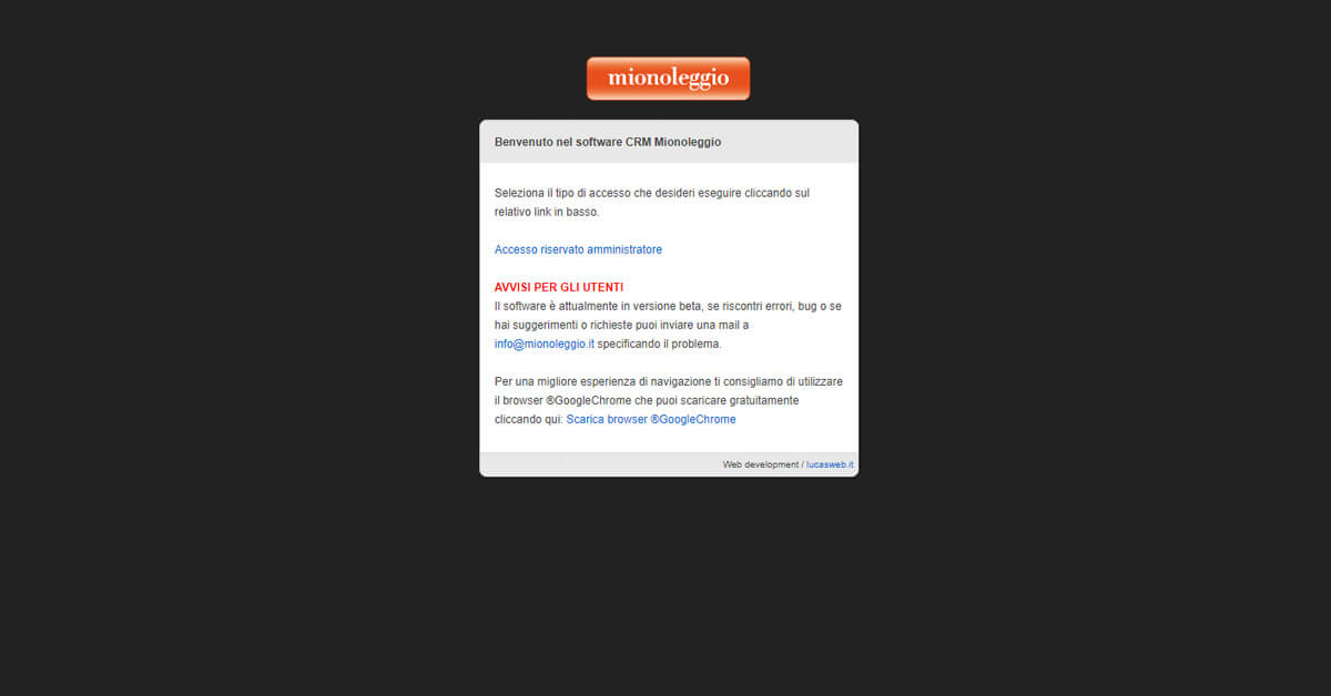 Area di login al crm per il noleggio auto lungo termine