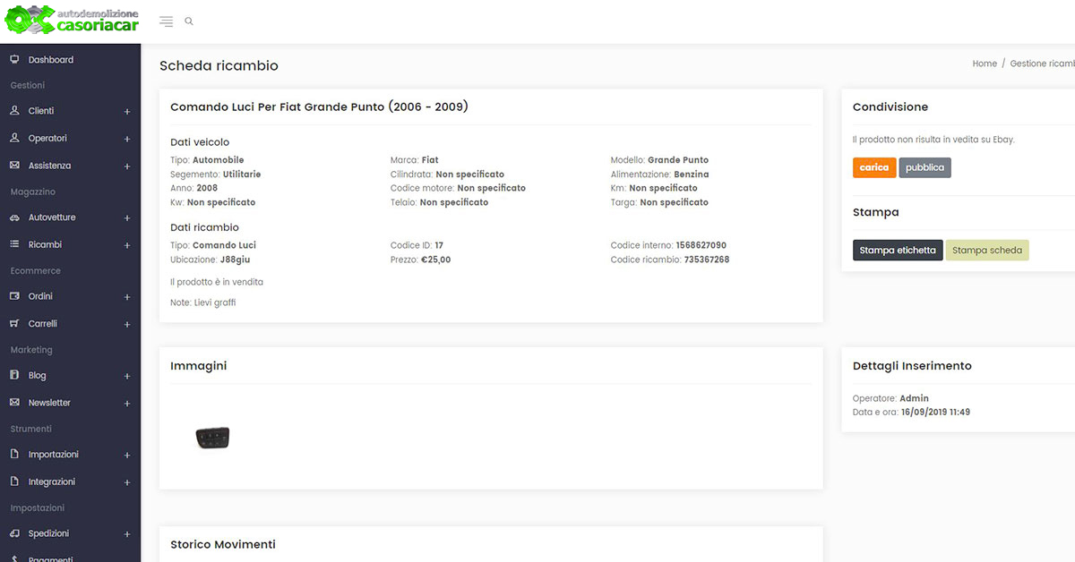 Piattaforma ecommerce per ricambi auto usati