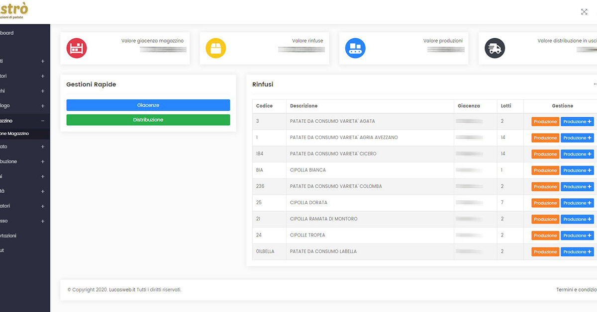 Gestionale web settore agroalimentare, gestione magazzino web