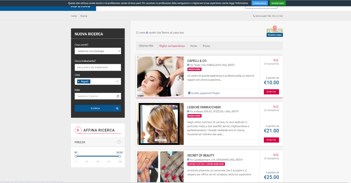 Lista saloni e centri estetici sul portale
