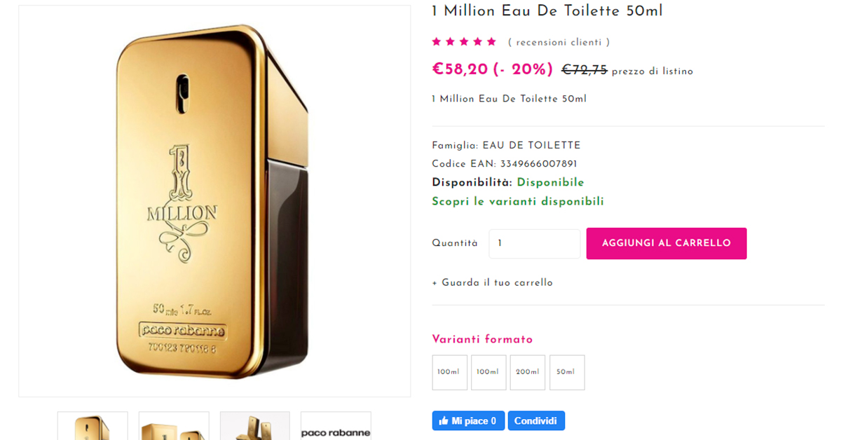 Sito web ecommerce profumeria e cosmetica scheda prodotto