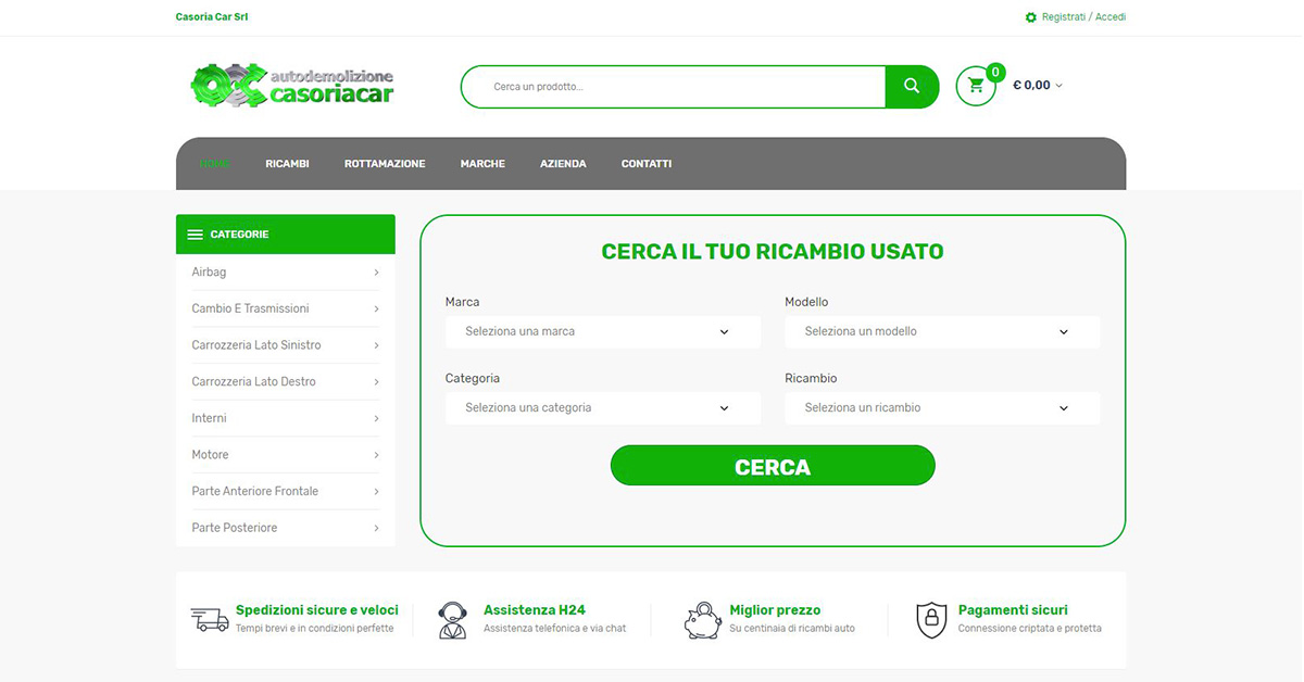 Piattaforma ecommerce per ricambi auto usati