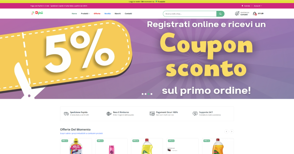 Sito web ecommerce settore casalinghi e profumeria