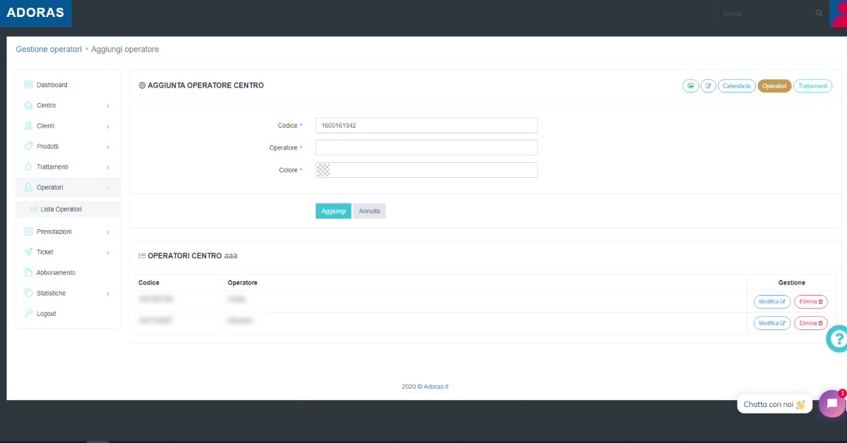Gestione operatori del salone o centro