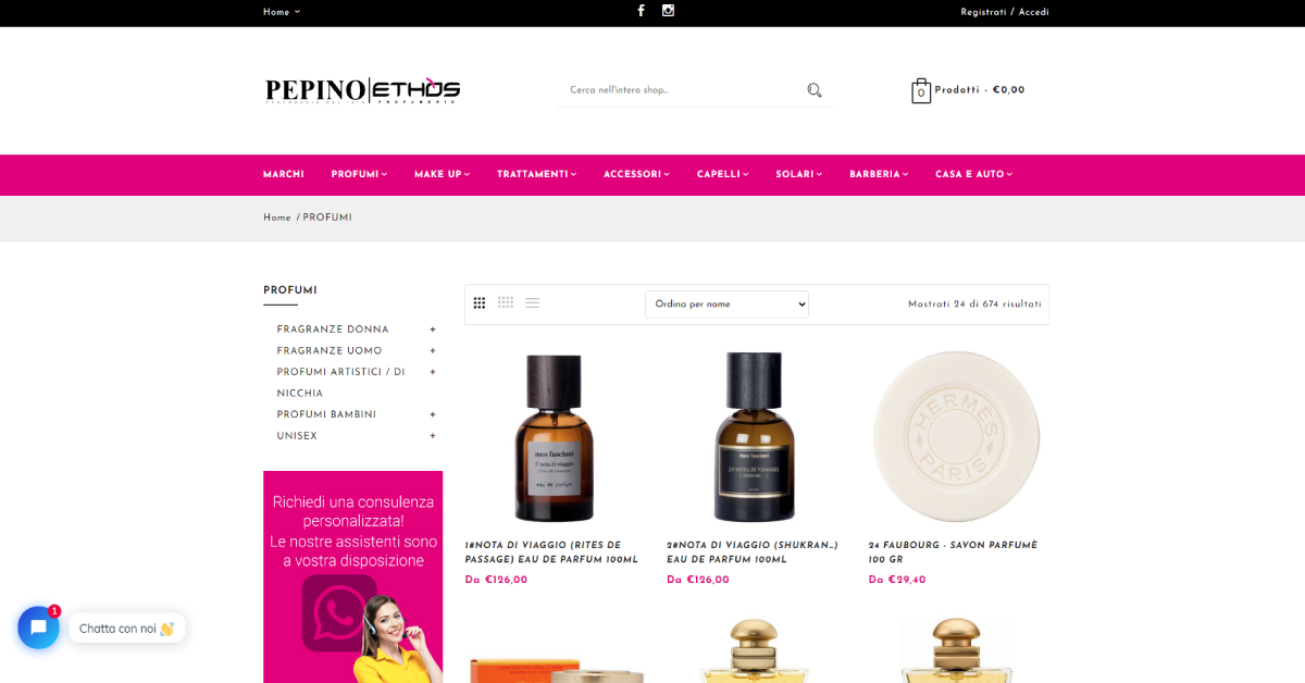 Sito web ecommerce profumeria e cosmetica profumi