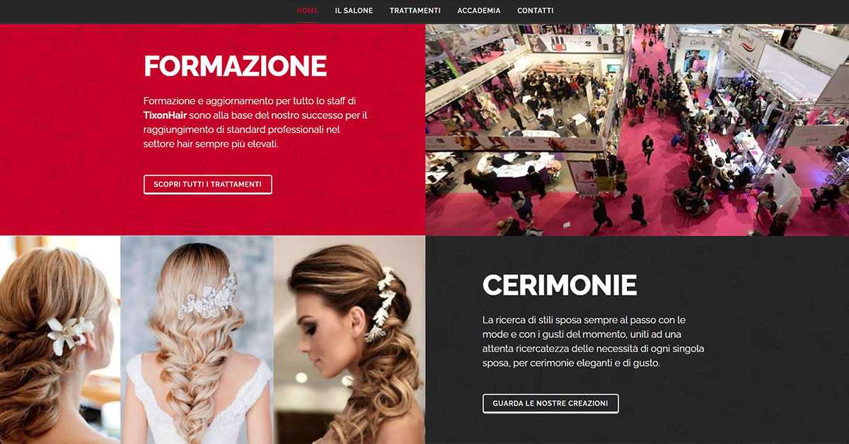 Home page del sito per parrucchieri