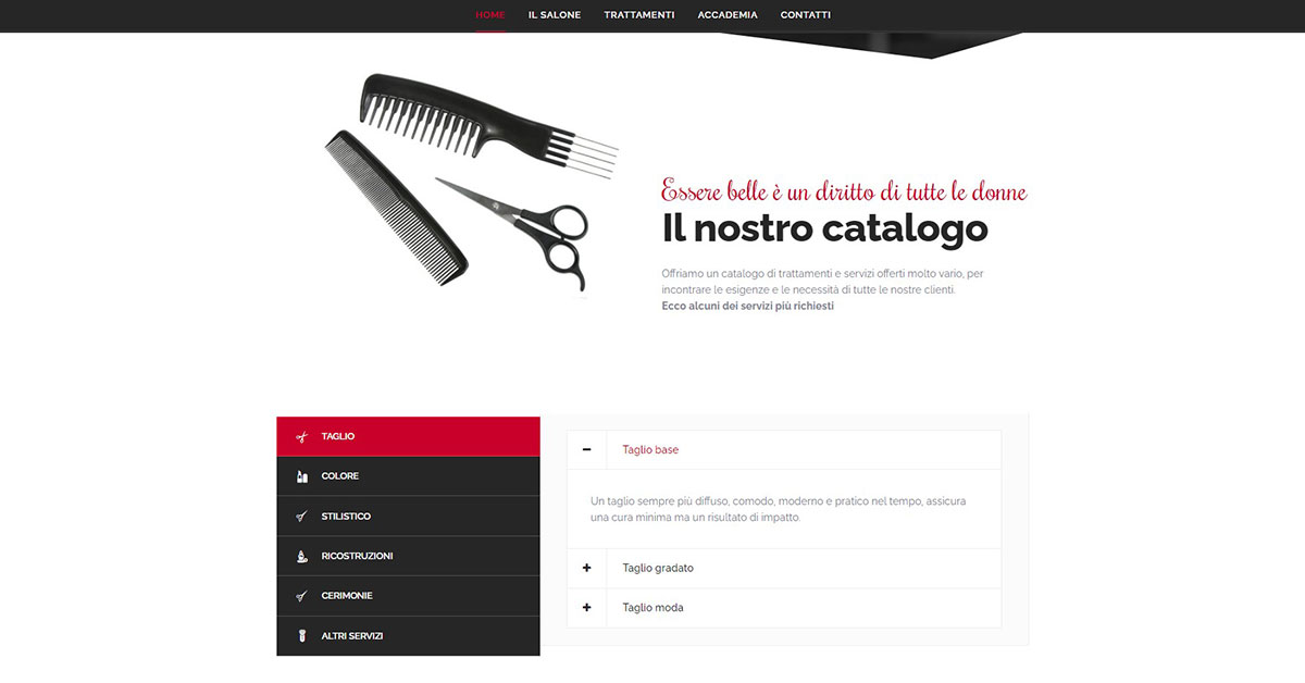 Servizi e catalogo del salone di parrucchiere