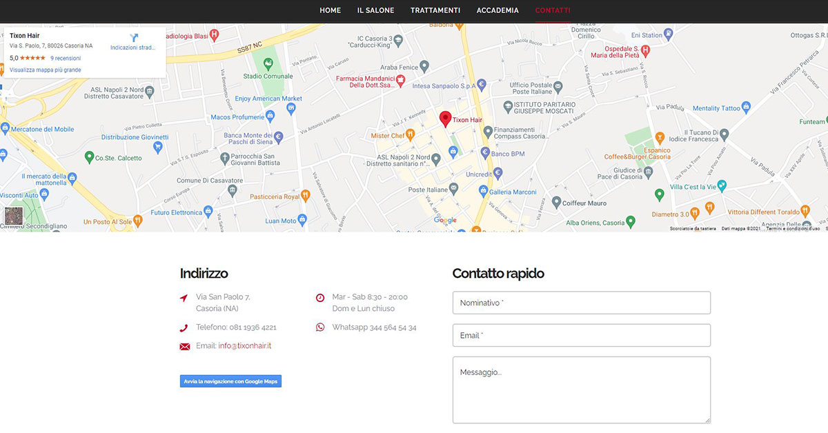 Mappa su Google per la sede del salone di parrucchiere