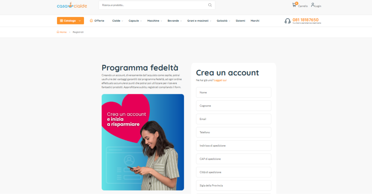Registrazione online per la creazione account