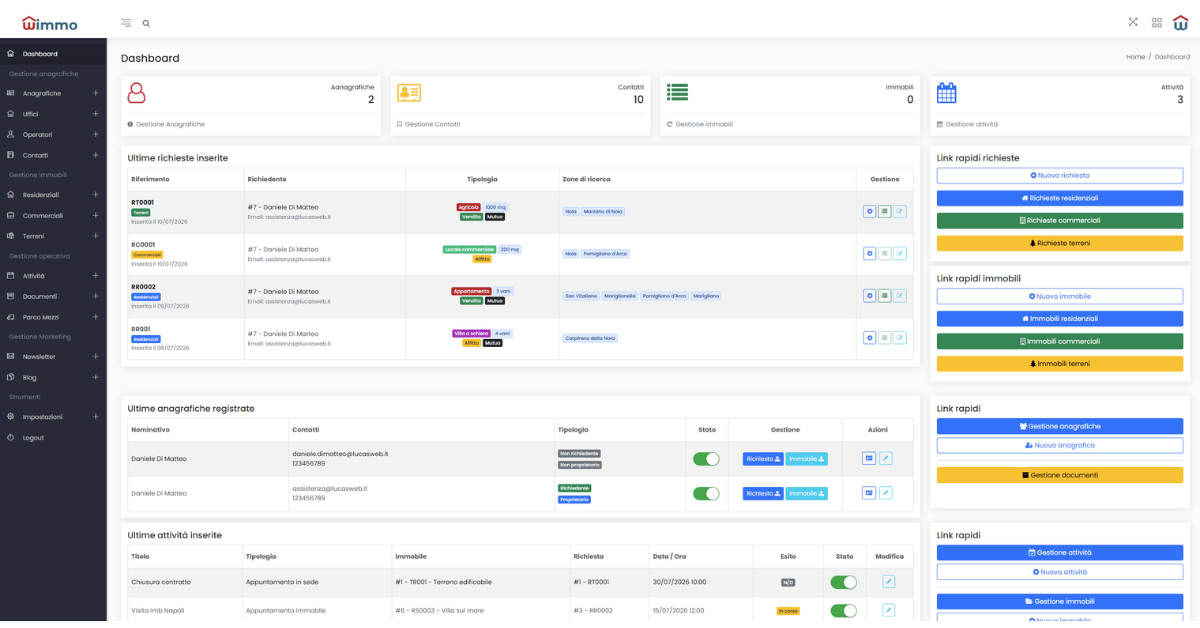 CRM Dashboard gestionale agenzia immobiliare