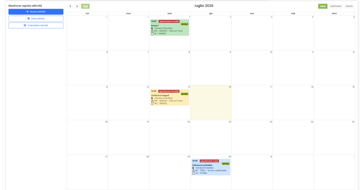CRM Calendario attività agenzie