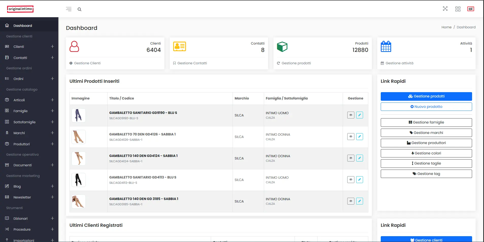 Dashboard CRM accesso admin