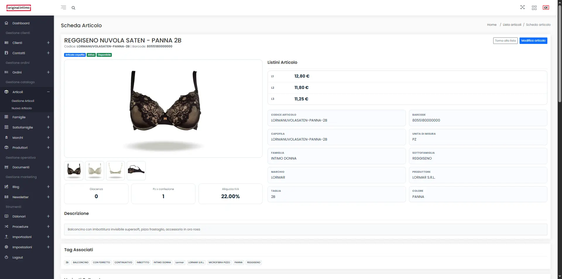Scheda articolo crm