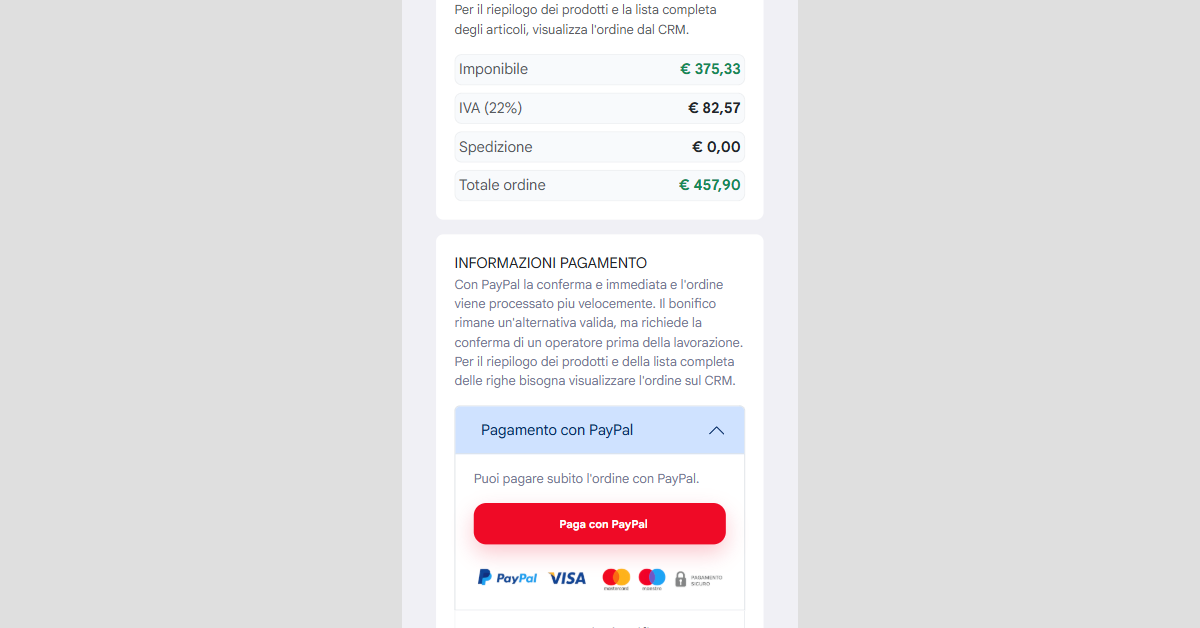 WEBAPP Pagamento ordine