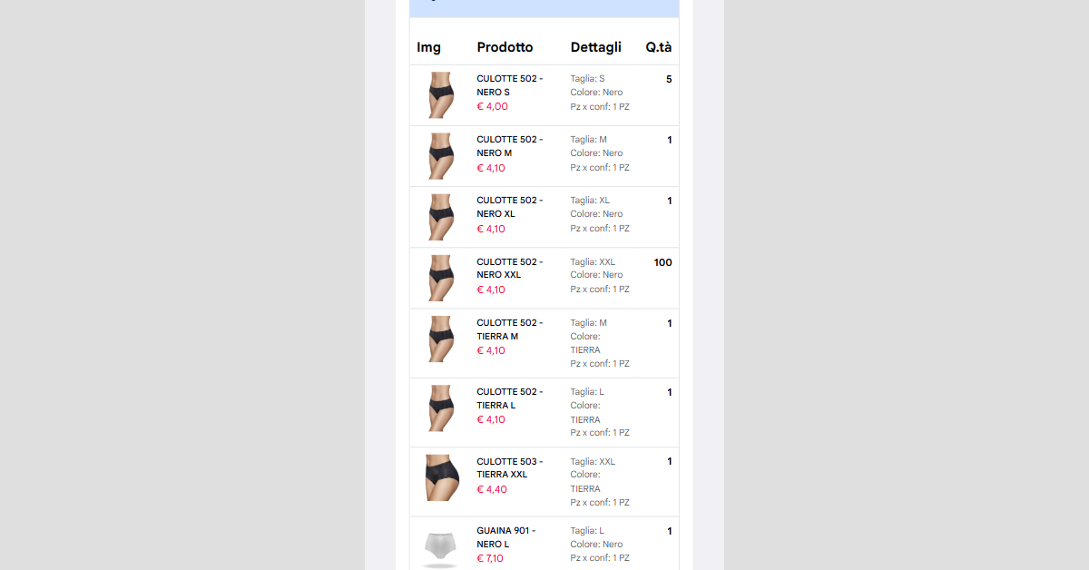 WEBAPP Lista ordine